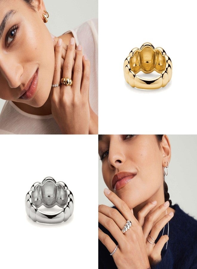 NOKMIT Gold Chunky Dome Rings for Women Cute Puffy Statement Band Bold Gold Silver Tone Croissant Ring High Polished Smooth Comfort Fit Size 5-10 (Gold, 8) - Image 2